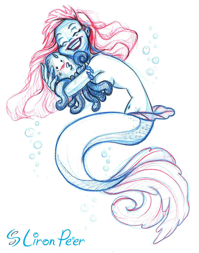 Mermaid Hugs Octopus Sketch Mermaid Hugs Octopus Sketch